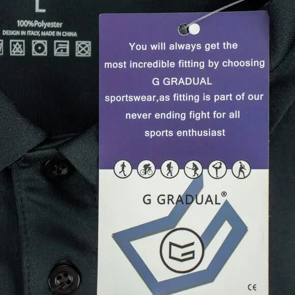 Men’s Black Long-Sleeve Polo Shirt L Lightweight Breathable Polyester | Gradual - Picture 6 of 9